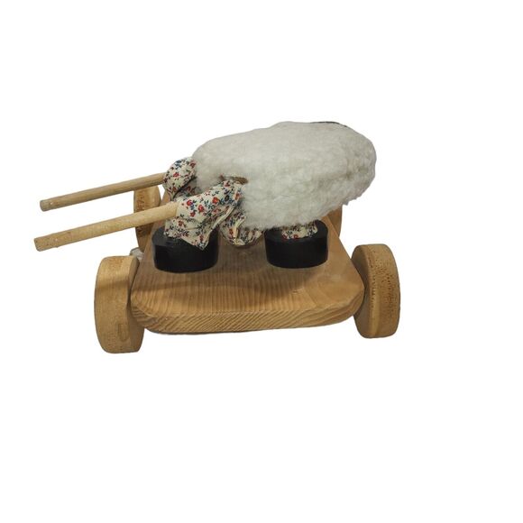 Vintage Wooden Painted Lamb Sheep Pull Toy Wheels Handmade Folk Art 1981 12" - Picture 13 of 16